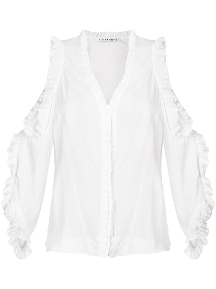 Alice+olivia Cut Out Shoulders Frill Trim Blouse - White