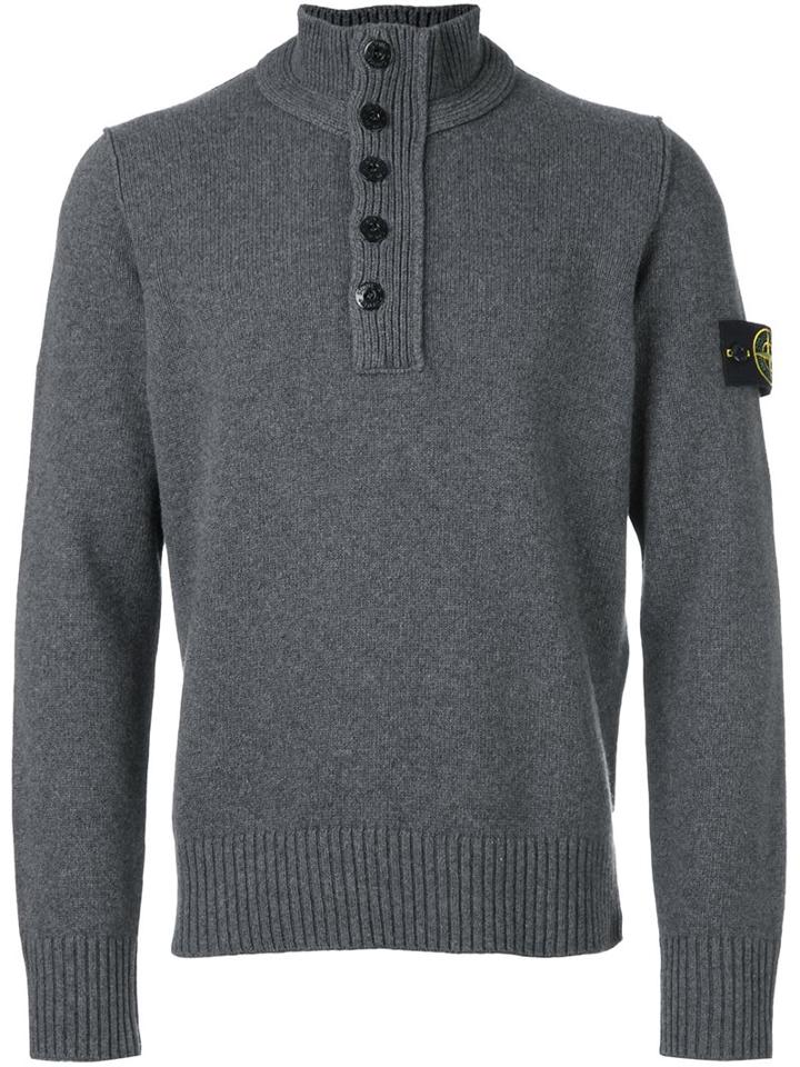 Stone Island Zipped Buttoned Pullover, Men's, Size: Small, Grey, Polyamide/wool