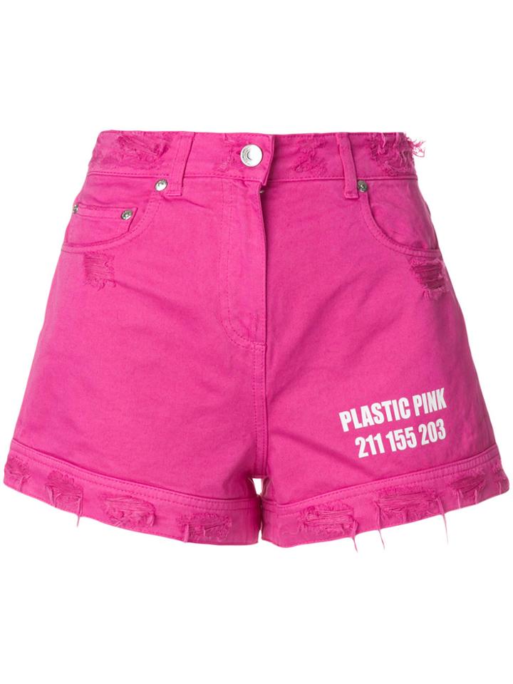 Msgm Distressed Denim Shorts - Pink & Purple