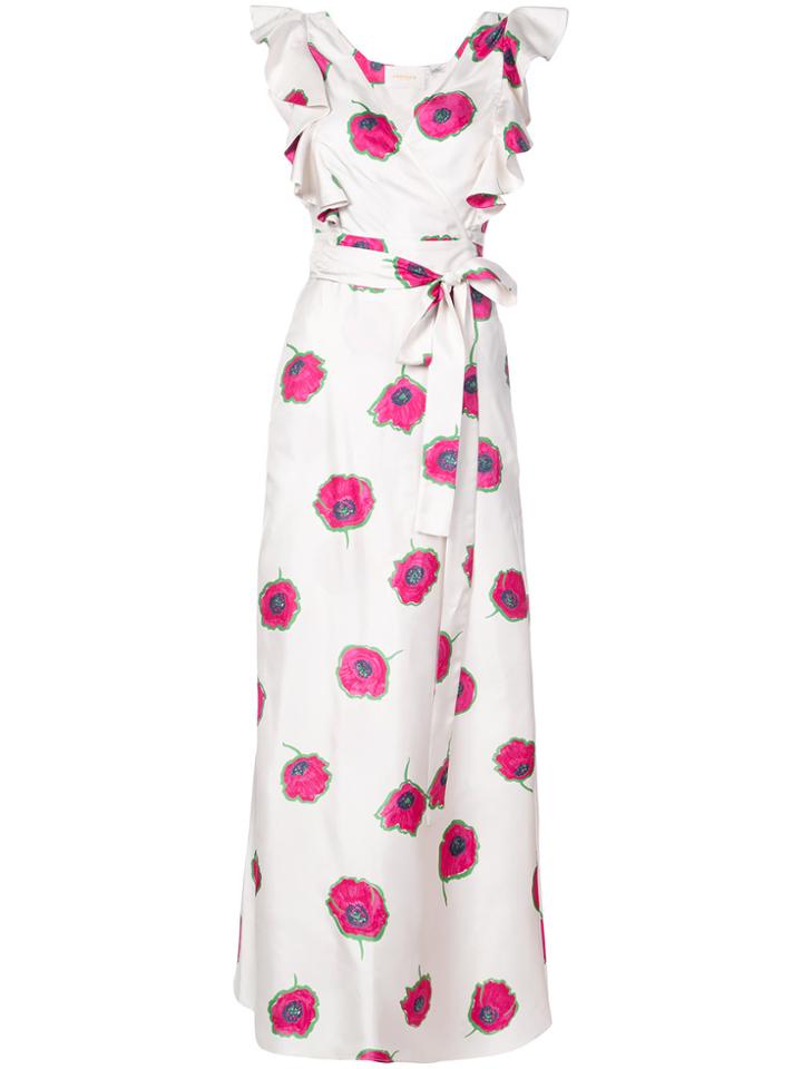La Doublej Floral Ruffled Midi Dress - White