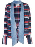 Greg Lauren Striped Denim Cardigan - Red