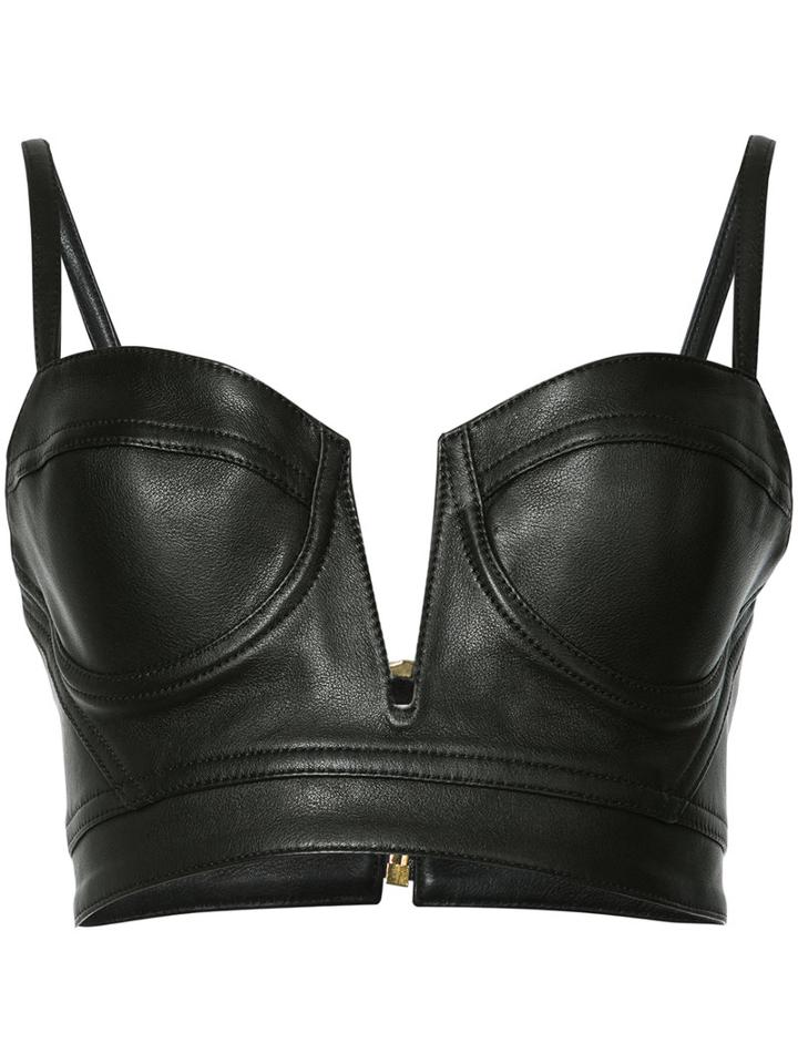 Balmain - Bralette Top - Women - Cotton/lamb Skin/viscose - 36, Women's, Black, Cotton/lamb Skin/viscose