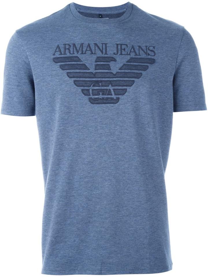 Armani Jeans Logo Print T-shirt, Men's, Size: Large, Blue, Cotton/polyamide
