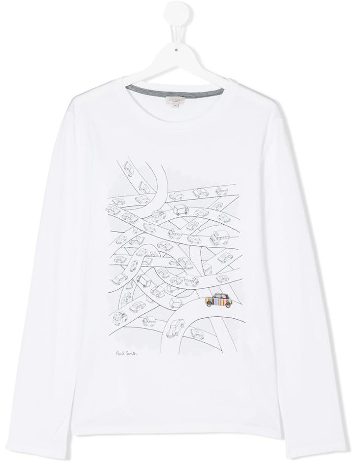 Paul Smith Junior Roads Print Longsleeved T-shirt - White