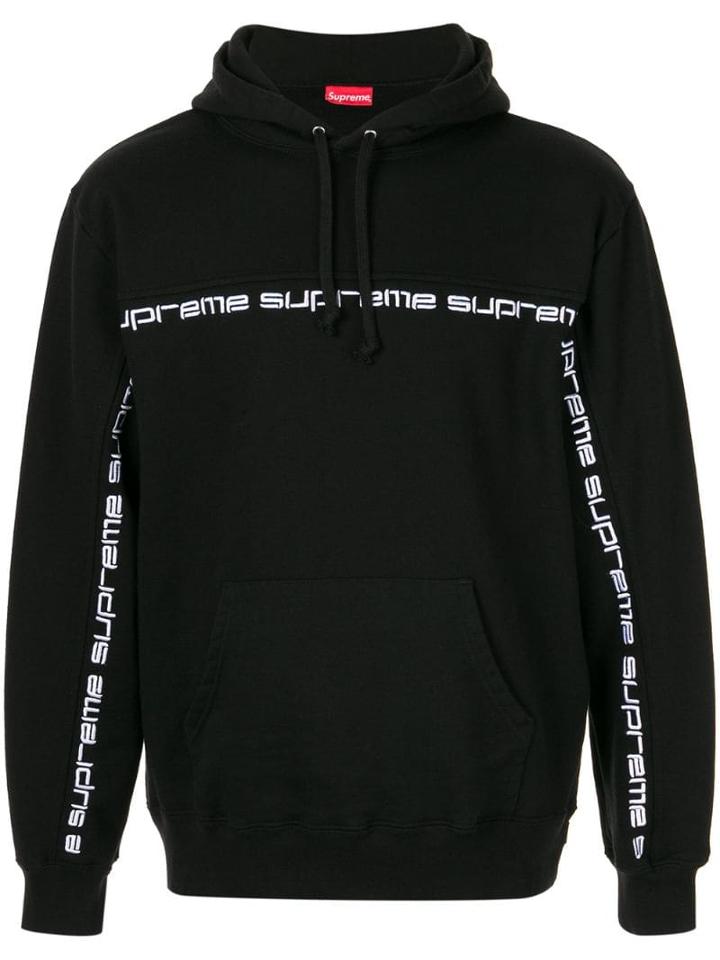 Supreme Text Stripe Hooded Sweatshirt - Black