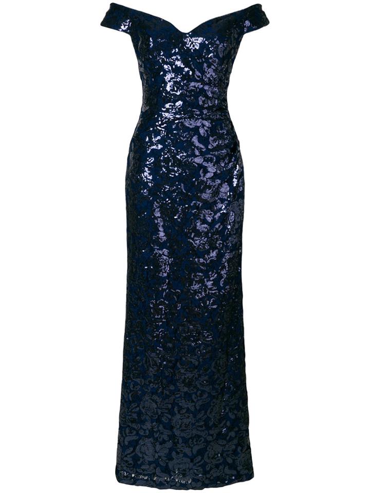 Lauren Ralph Lauren Off-the-shoulder Shimmer Gown - Blue