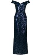 Lauren Ralph Lauren Off-the-shoulder Shimmer Gown - Blue