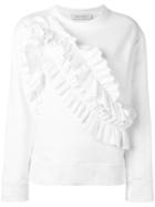 Cédric Charlier Ruffled Sweatshirt, Women's, Size: 42, White, Cotton