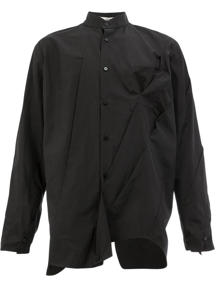Aganovich Gathered Mandarin Collar Shirt - Black
