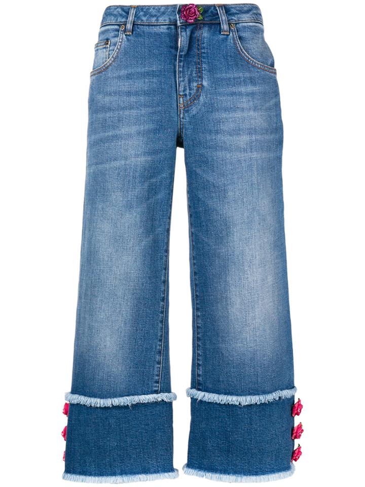 Dolce & Gabbana Floral Appliqué Denim Culottes - Blue