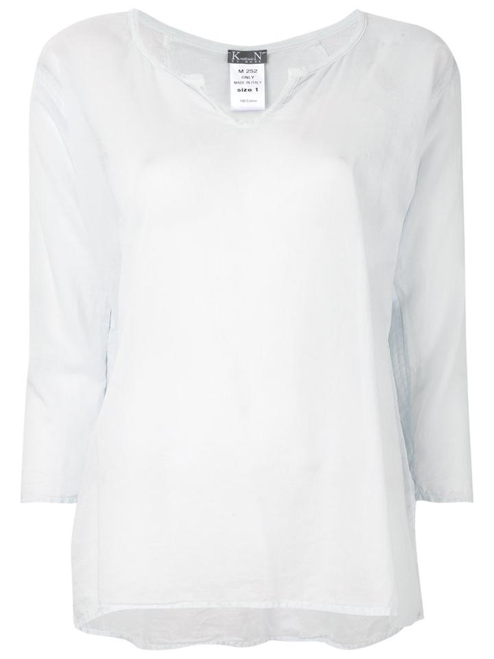 Kristensen Du Nord - Sheer V-neck Top - Women - Cotton - 4, Blue, Cotton