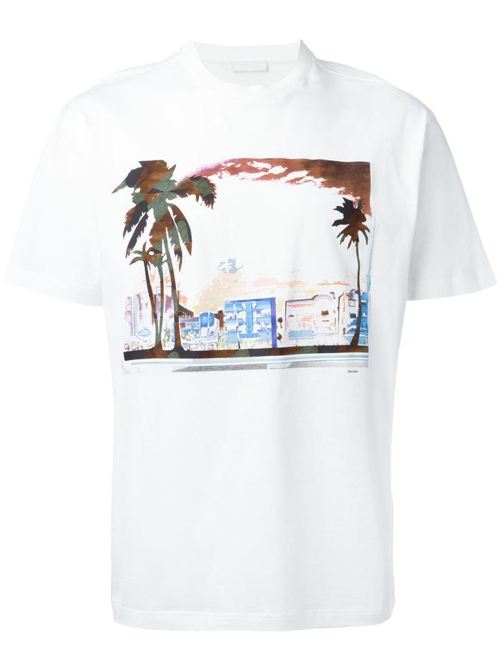Prada Landscape Print T-shirt, Men's, Size: Small, White, Cotton