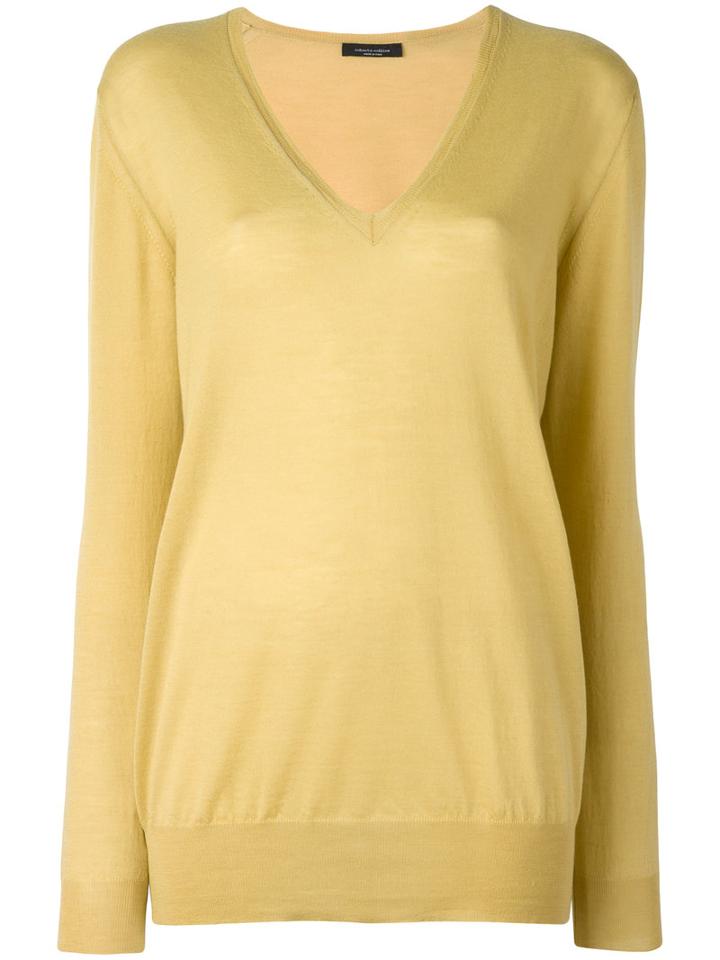 Roberto Collina V-neck Sweater, Women's, Size: Large, Yellow/orange, Cashmere