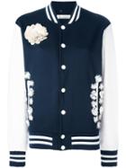 Night Market Flower Embellished Bomber Jacket, Women's, Size: Small, Blue, Polyester/cotton/leather