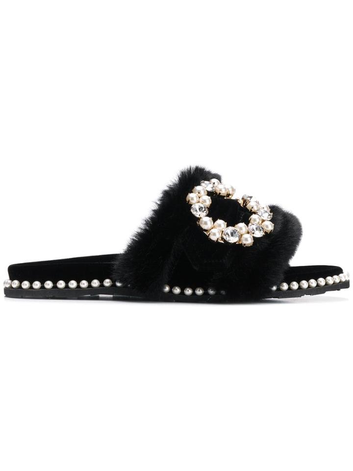 Suecomma Bonnie Jewelled Velvet Slides - Black