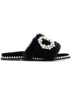 Suecomma Bonnie Jewelled Velvet Slides - Black
