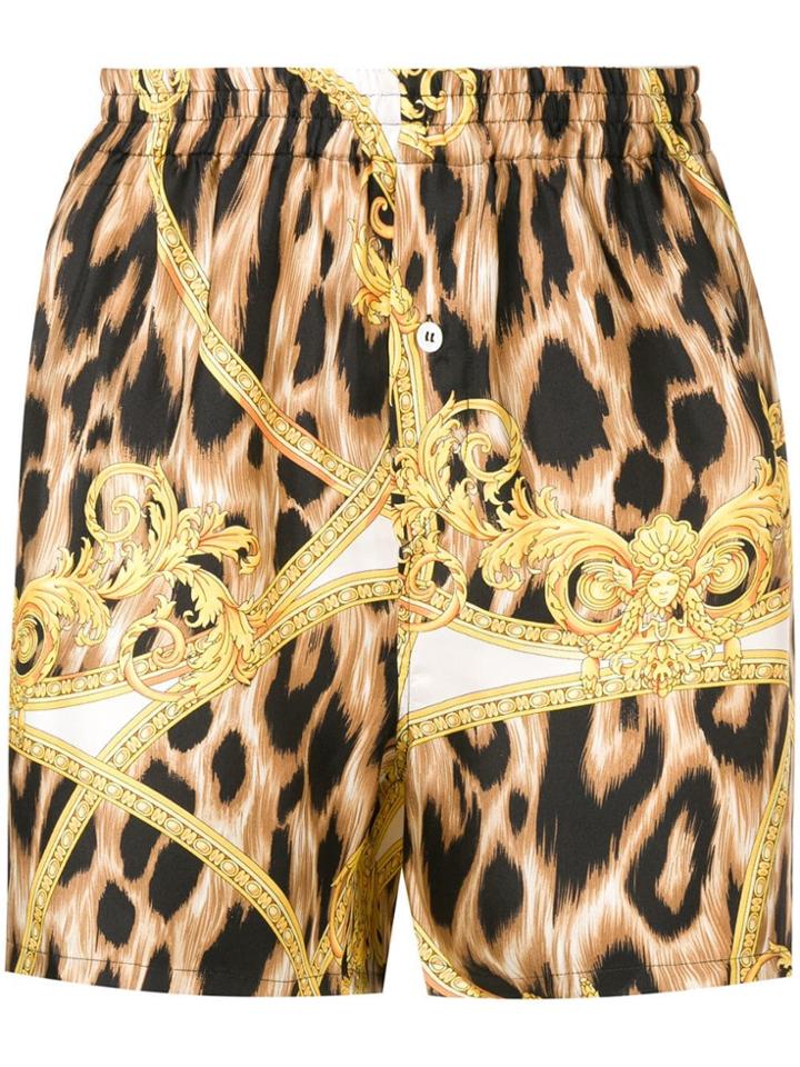 Versace Leopard Baroque Print Shorts - Black
