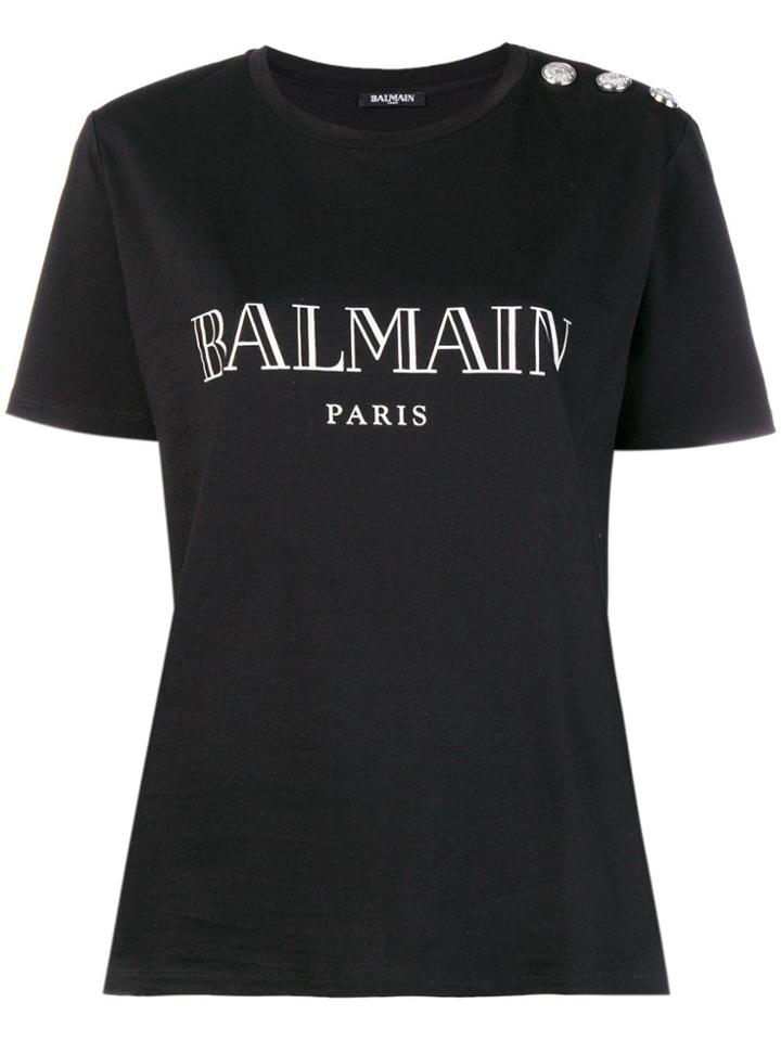 Balmain Buttoned Logo T-shirt - Black