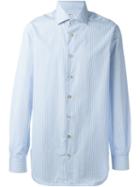 Kiton Striped Button Down Shirt, Men's, Size: 41, Blue, Cotton