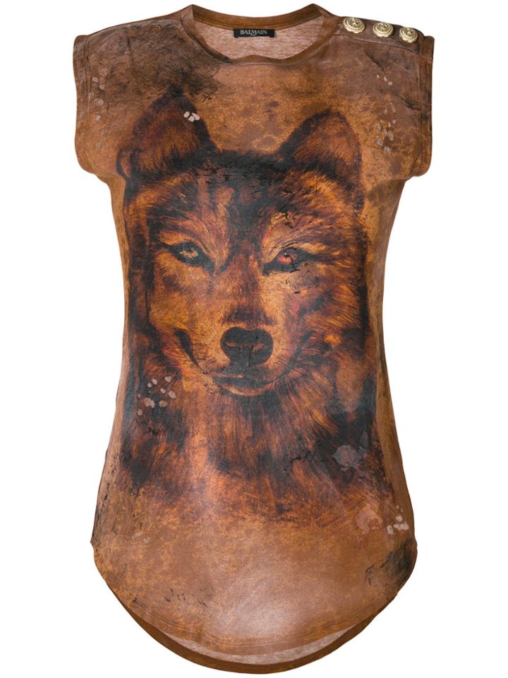 Balmain Wolf Print T-shirt - Black