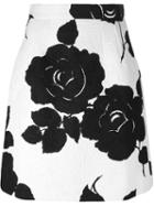 Dolce & Gabbana Rose Print Brocade Skirt, Women's, Size: 38, White, Silk/cotton/viscose