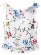 Goat Embroidered Flower Top - White
