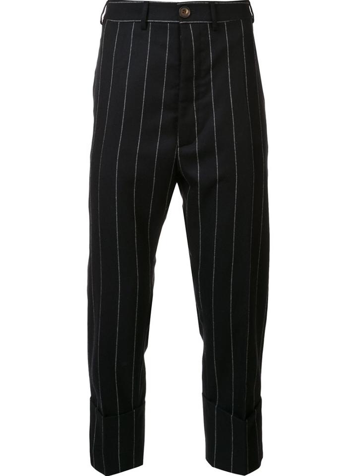 Vivienne Westwood Man Pinstripe Cropped Trousers, Men's, Size: Large, Blue, Cotton/virgin Wool