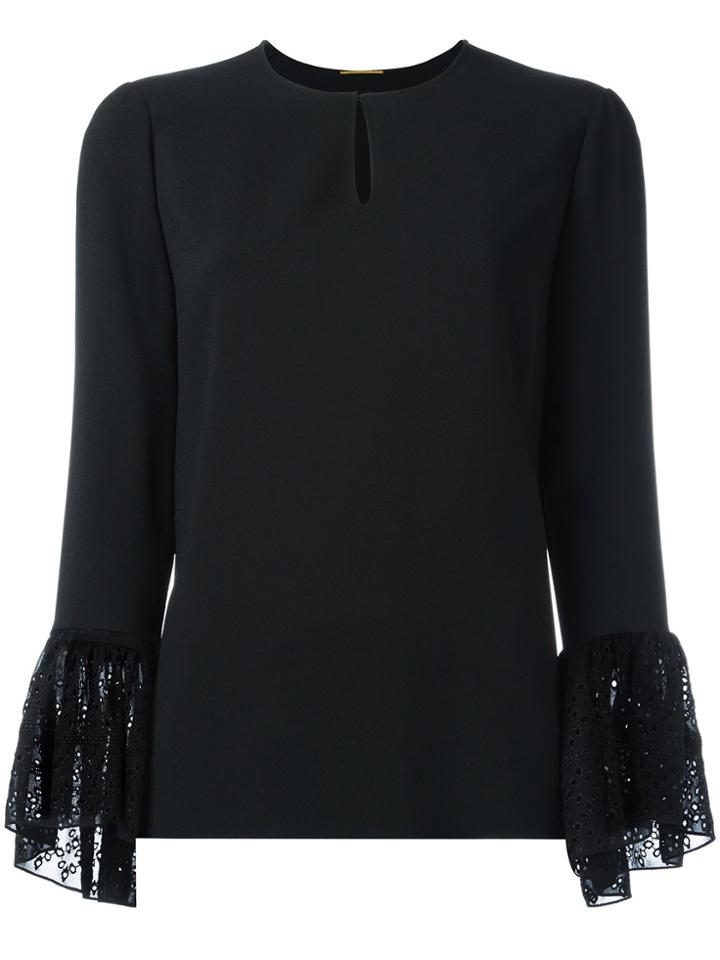 Saint Laurent Lace Cuff Long Sleeve Blouse - Black