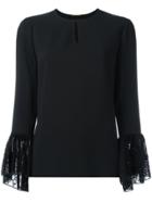 Saint Laurent Lace Cuff Long Sleeve Blouse - Black