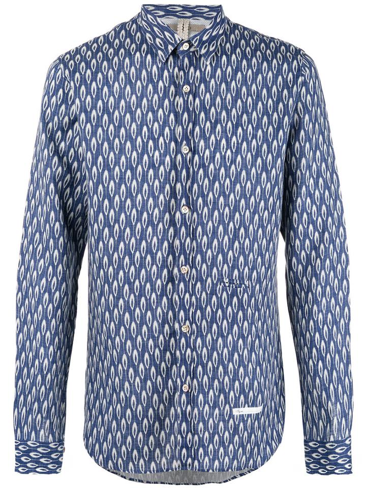 Dnl - Patterned Shirt - Men - Linen/flax - 43, Blue, Linen/flax