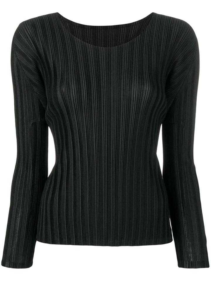 Pleats Please By Issey Miyake Pleated Long-sleeved Top - Black