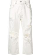 Unravel Project Distressed Cropped Jeans - White