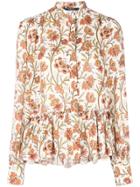 Derek Lam Floral Print Ruffle Hem Blouse - White