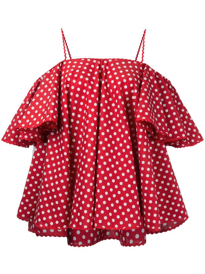 Anna October - Polka Dot Off Shoulder Top - Women - Cotton - M, Red, Cotton