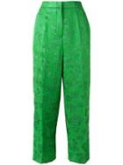 Rochas Floral Motif Cropped Trousers, Women's, Size: 42, Green, Silk/polyester