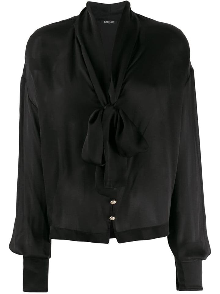 Balmain Pussy-bow Detail Blouse - Black