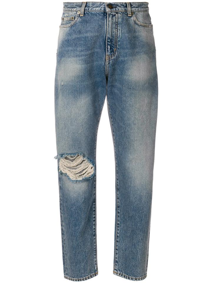 Saint Laurent Distressed Mum Jeans - Blue