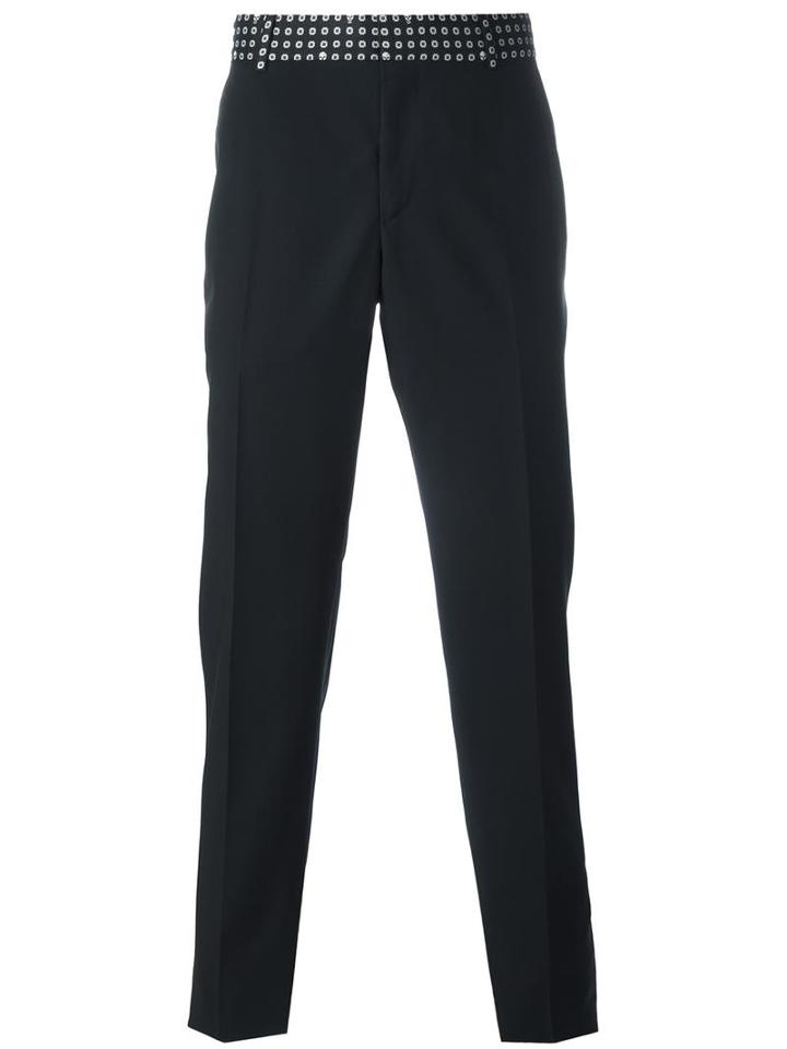 Alexander Mcqueen Printed Waistband Straight-leg Trousers, Men's, Size: 52, Black, Wool/mohair/acetate/viscose