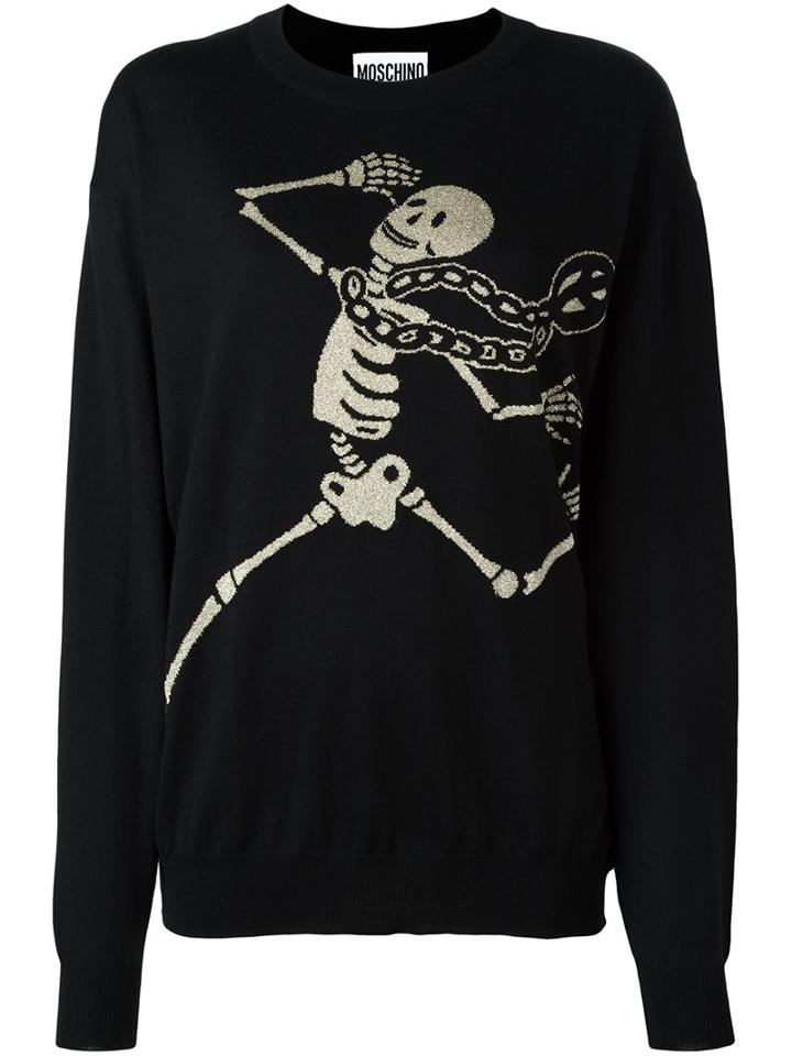 Moschino Skeleton Intarsia Jumper, Women's, Size: Xs, Black, Polyester/rayon/wool/virgin Wool