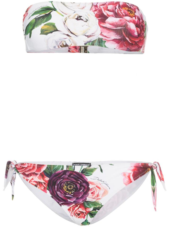 Dolce & Gabbana Peony Print Bandeau Bikini - Pink & Purple