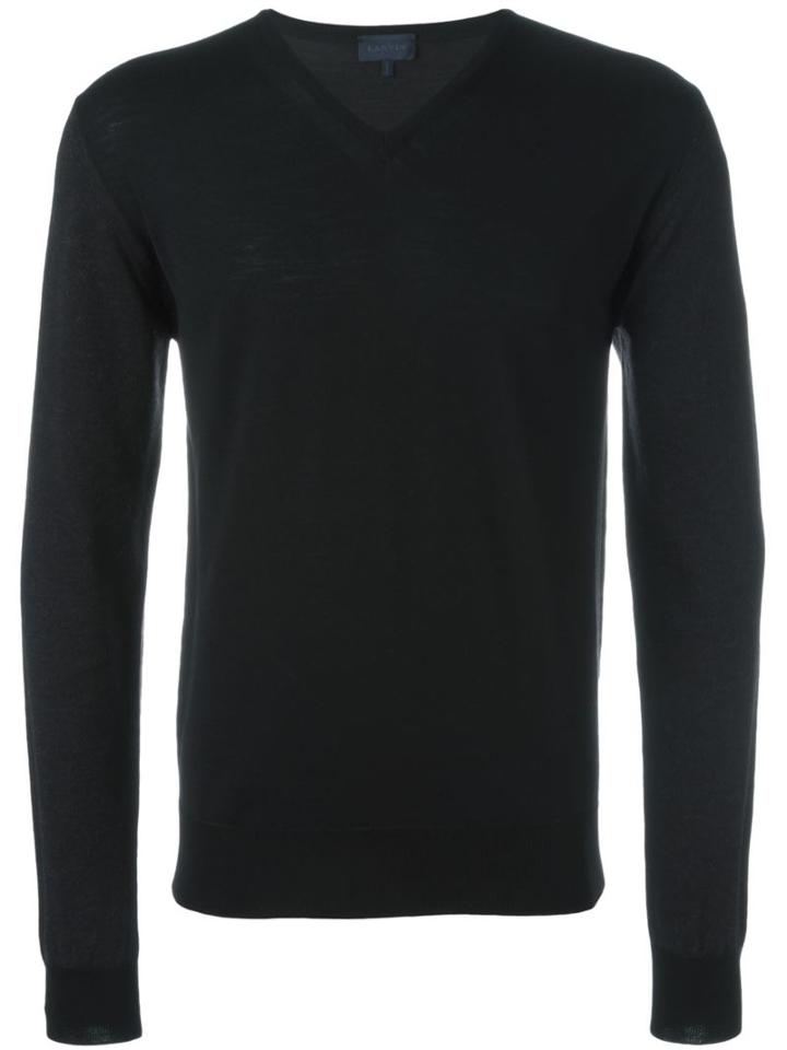 Lanvin V-neck Jumper, Men's, Size: Medium, Black, Wool