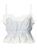 Sacai - Striped Lace Crop Top - Women - Cotton/nylon/polyester/rayon - 2, White, Cotton/nylon/polyester/rayon