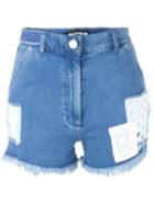 House Of Holland Patched Denim Shorts, Women's, Size: 6, Blue, Cotton/spandex/elastane