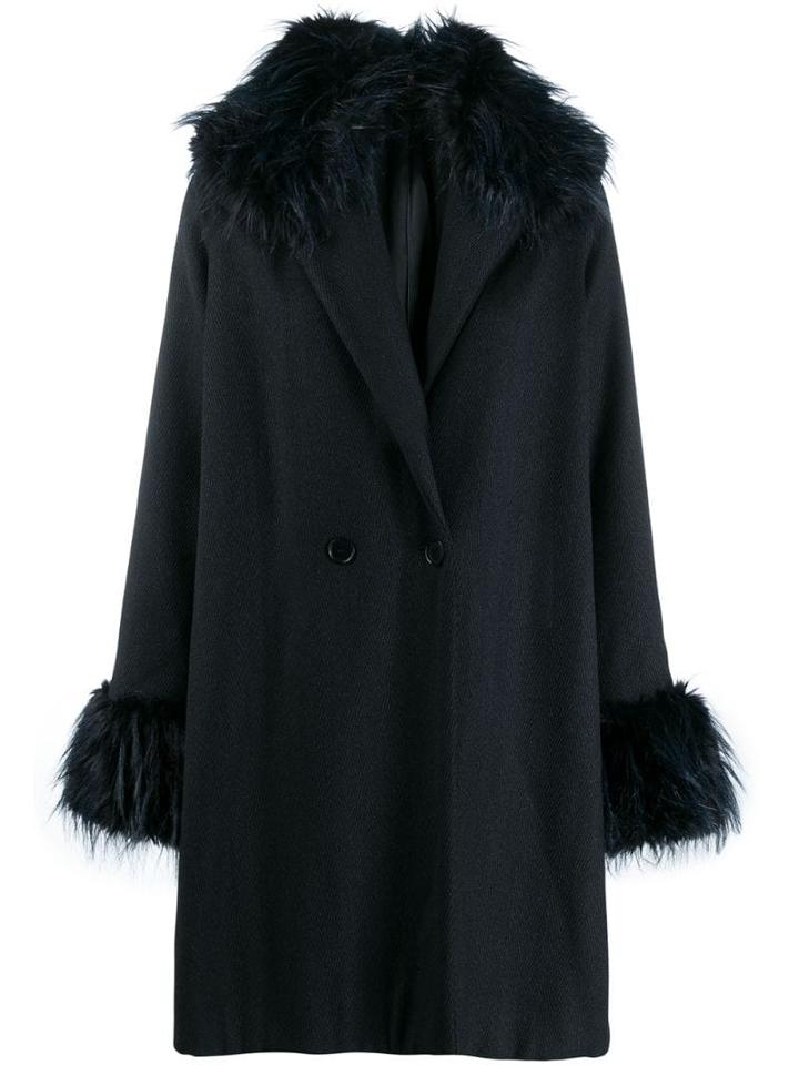 Romeo Gigli Pre-owned 1990's Fur Trimming Knee-length Coat - Blue