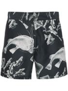 Riz Black Swim Shorts With Fish Print