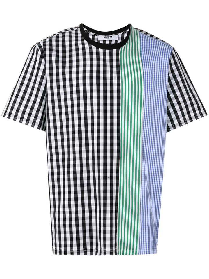 Msgm Stripe Checkered T-shirt, Men's, Size: 48, Cotton