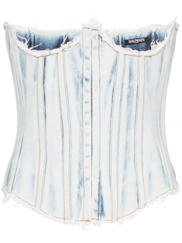 Balmain Bleached Denim Corset Top - Blue