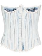 Balmain Bleached Denim Corset Top - Blue