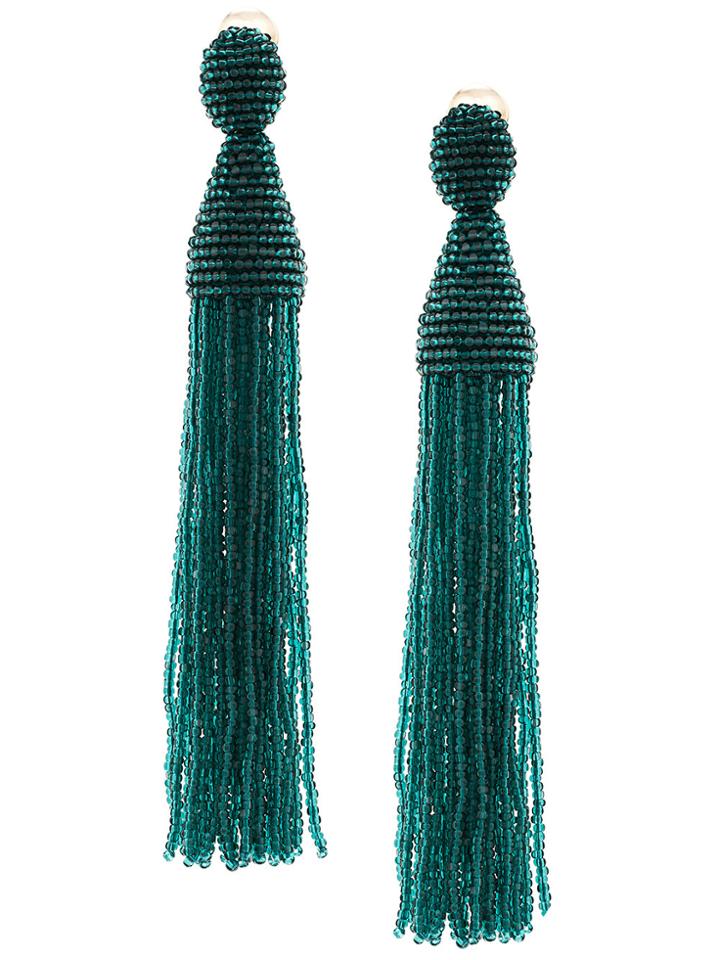 Oscar De La Renta Beaded Tassel Earrings - Green