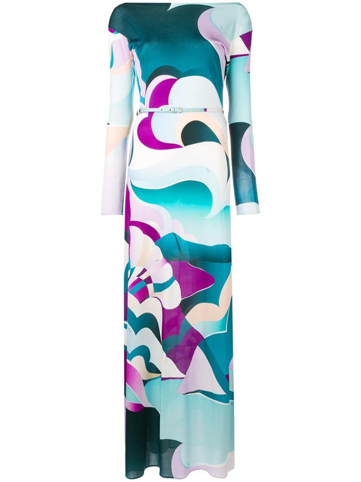 Emilio Pucci Psychedelic Print Long Dress - Blue